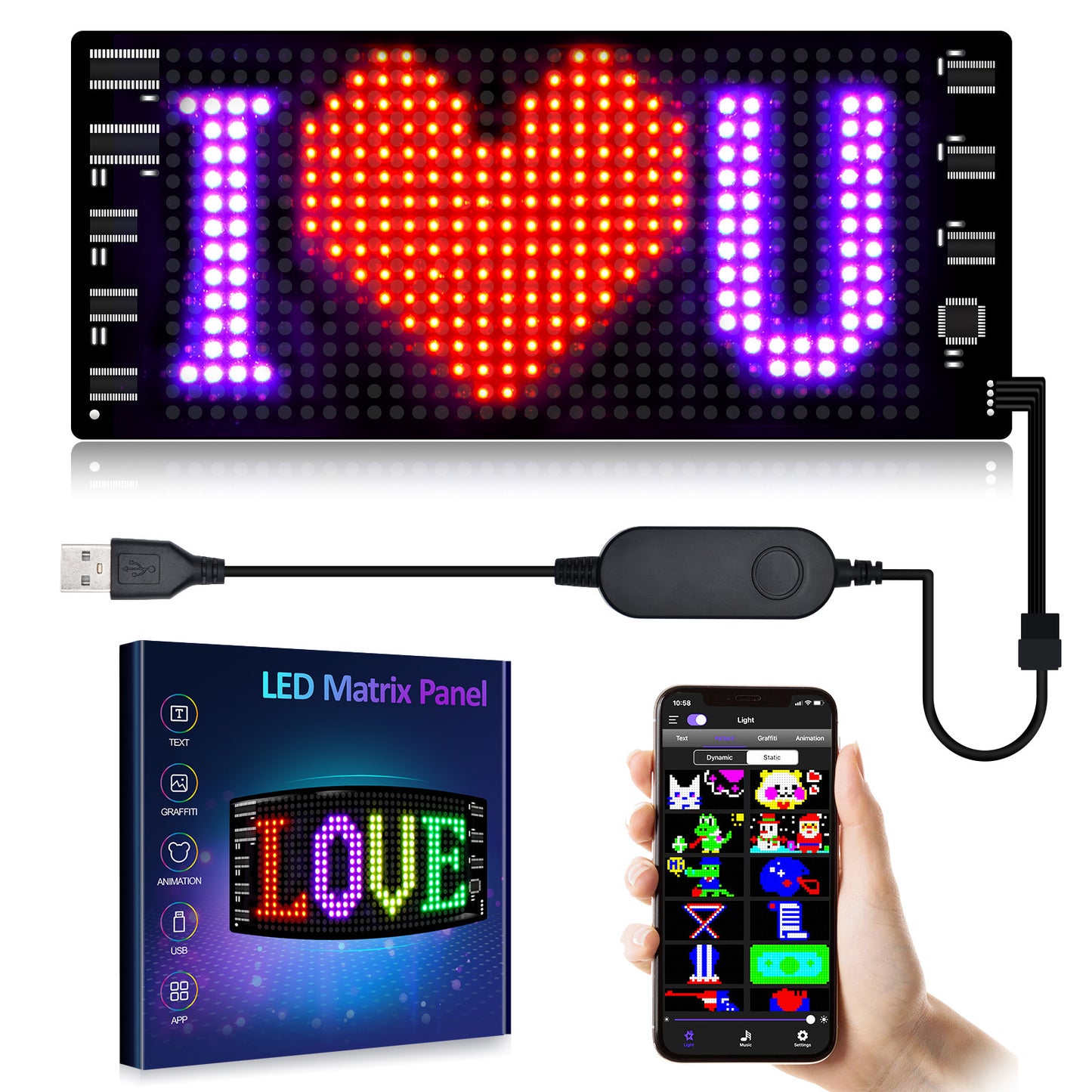 Panneau LED programmable pour voiture – Texte personnalisé, animations et affichage couleur