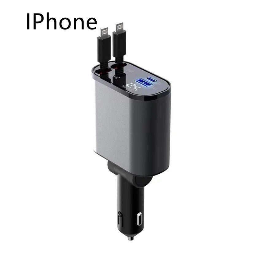 00W Metal Car Charger with USB & Type-C Fast Charging