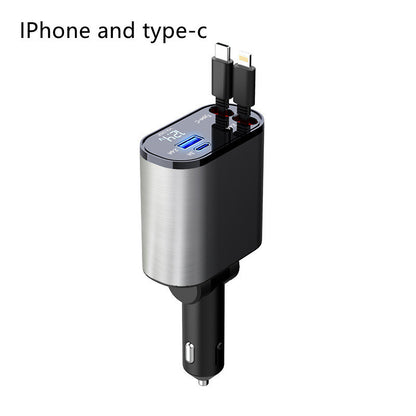 00W Metal Car Charger with USB & Type-C Fast Charging