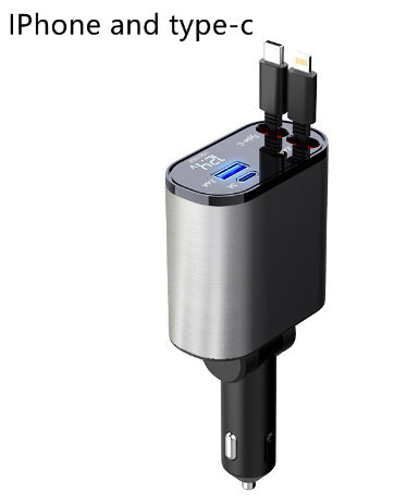 00W Metal Car Charger with USB & Type-C Fast Charging