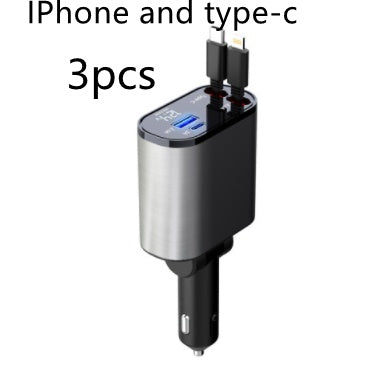 00W Metal Car Charger with USB & Type-C Fast Charging