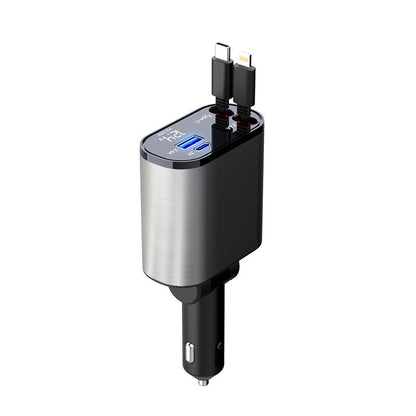 00W Metal Car Charger with USB & Type-C Fast Charging